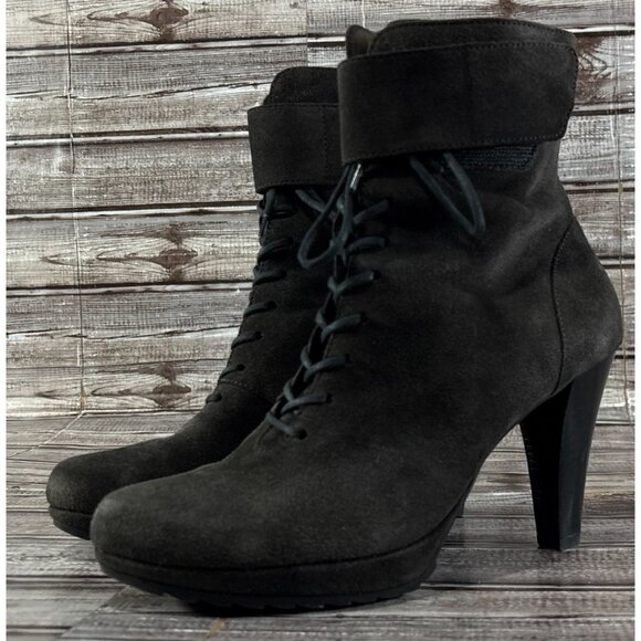 Paul Green Shoes - Paul Green Suede lace Ankle strap Heel Boots sz 6 color Black made Austria